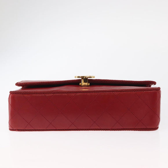 CHANEL Matelasse Chain Shoulder Bag Lamb Skin Red Gold CC Auth 159750