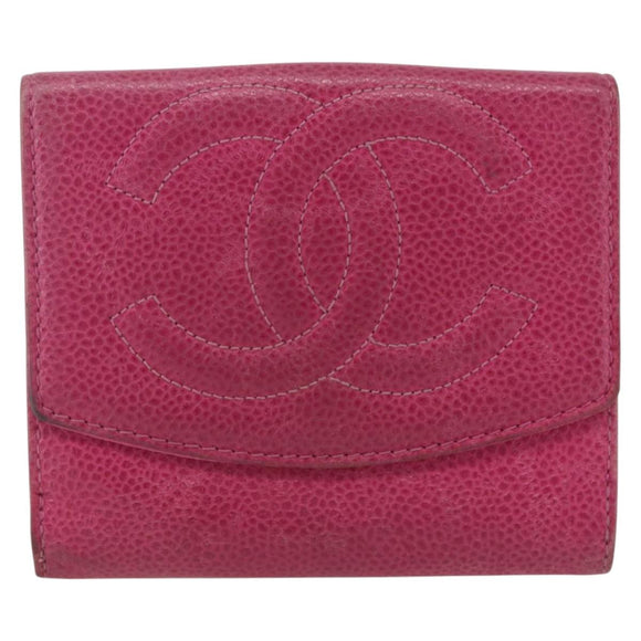 CHANEL Wallet Caviar Skin Pink Gold CC Auth 159752