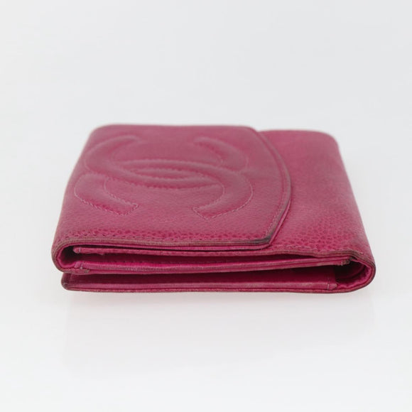 CHANEL Wallet Caviar Skin Pink Gold CC Auth 159752
