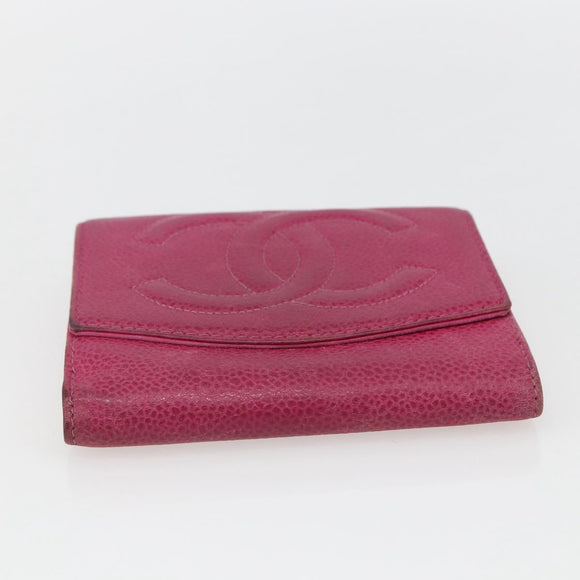 CHANEL Wallet Caviar Skin Pink Gold CC Auth 159752