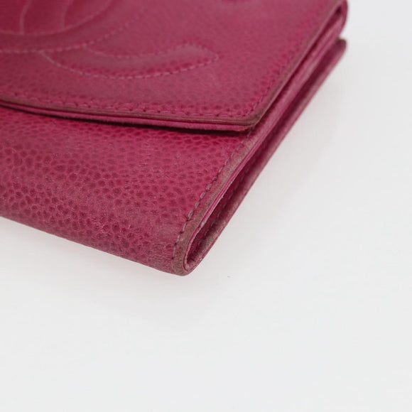CHANEL Wallet Caviar Skin Pink Gold CC Auth 159752