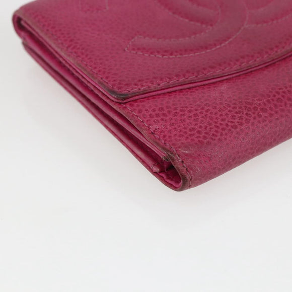 CHANEL Wallet Caviar Skin Pink Gold CC Auth 159752