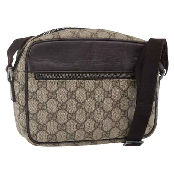 GUCCI GG Supreme Shoulder Bag PVC Beige Silver 114291 Auth 159775