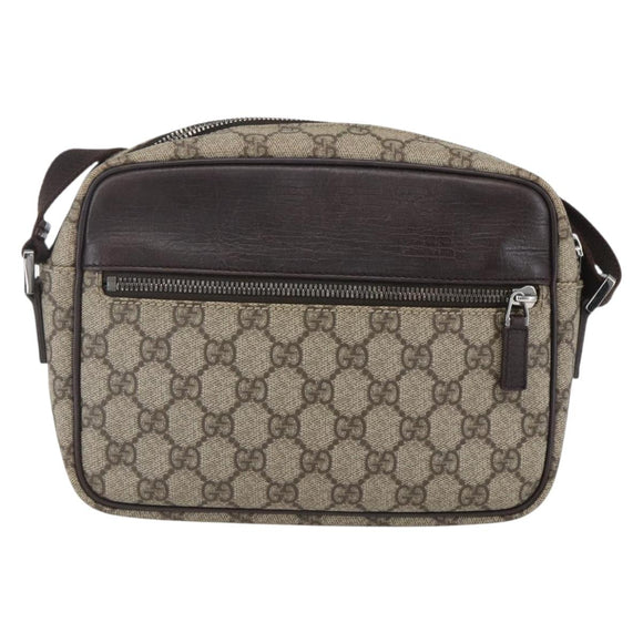 GUCCI GG Supreme Shoulder Bag PVC Beige Silver 114291 Auth 159775