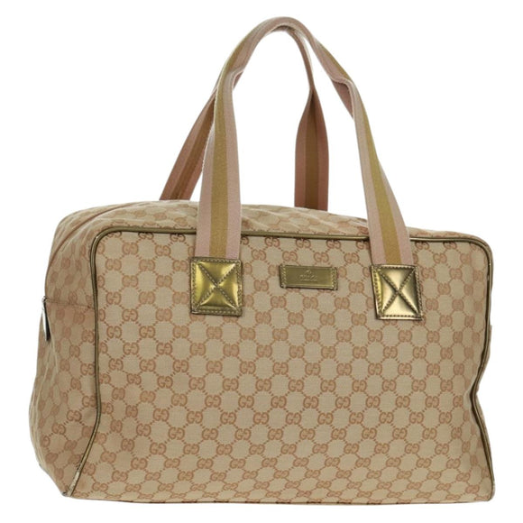GUCCI GG Canvas Sherry Line Boston Bag Beige Gold pink 153240 Auth 159776