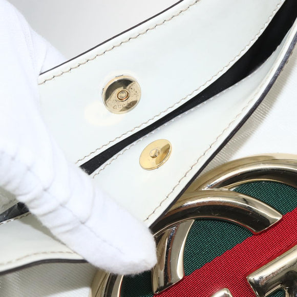 GUCCI Interlocking Web Sherry Line Bag Coated Canvas White 162740 Auth 159778