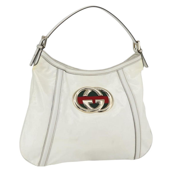 GUCCI Interlocking Web Sherry Line Bag Coated Canvas White 162740 Auth 159778