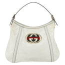 GUCCI Interlocking Web Sherry Line Bag Coated Canvas White 162740 Auth 159778-2