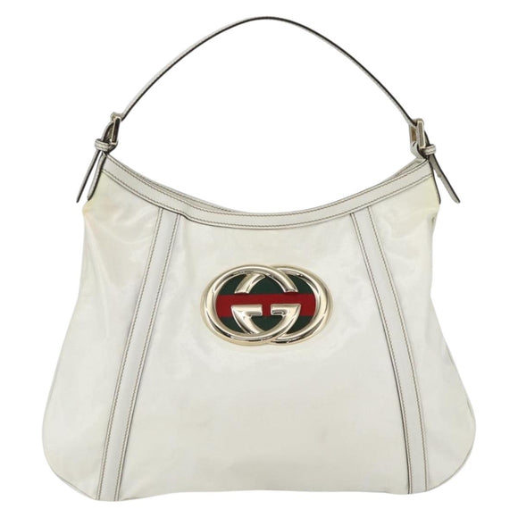 GUCCI Interlocking Web Sherry Line Bag Coated Canvas White 162740 Auth 159778