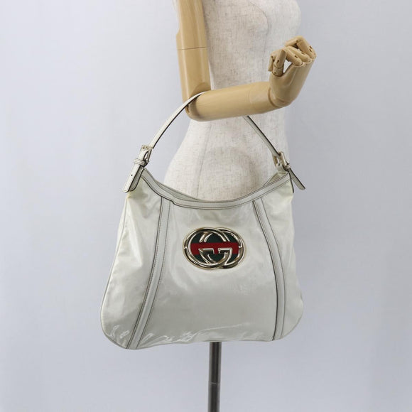 GUCCI Interlocking Web Sherry Line Bag Coated Canvas White 162740 Auth 159778