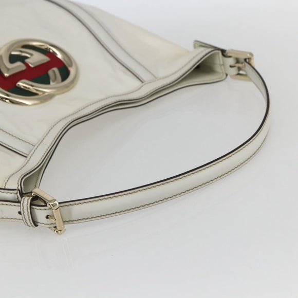 GUCCI Interlocking Web Sherry Line Bag Coated Canvas White 162740 Auth 159778