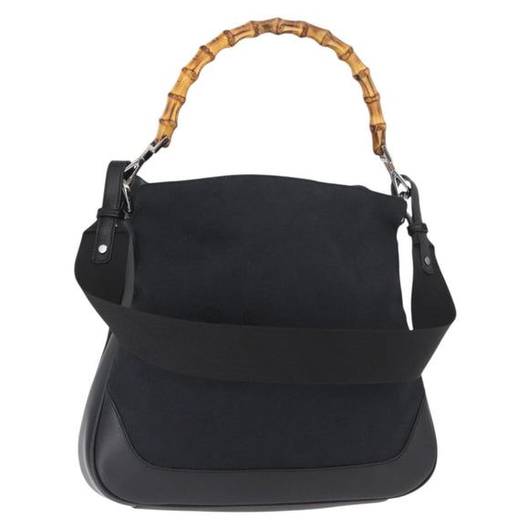 GUCCI Bamboo GG Canvas Hand Bag 2way Black Silver 001 4095 Auth 159780