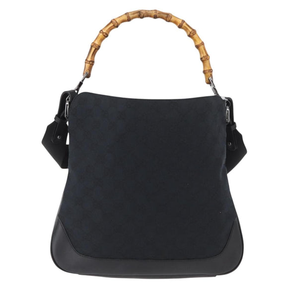 GUCCI Bamboo GG Canvas Hand Bag 2way Black Silver 001 4095 Auth 159780