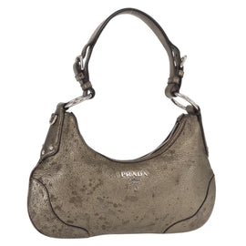 PRADA Shoulder Bag Leather Bronze Silver Auth 159784