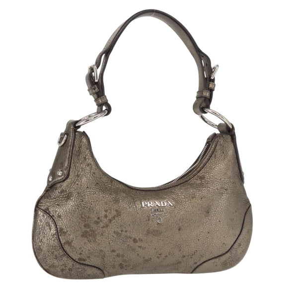 PRADA Shoulder Bag Leather Bronze Silver Auth 159784
