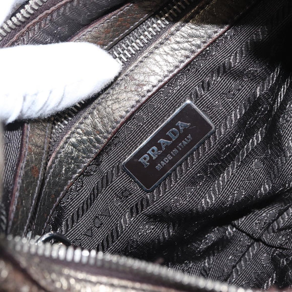 PRADA Shoulder Bag Leather Bronze Silver Auth 159784