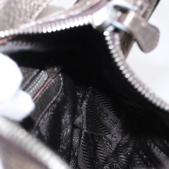 PRADA Shoulder Bag Leather Bronze Silver Auth 159784