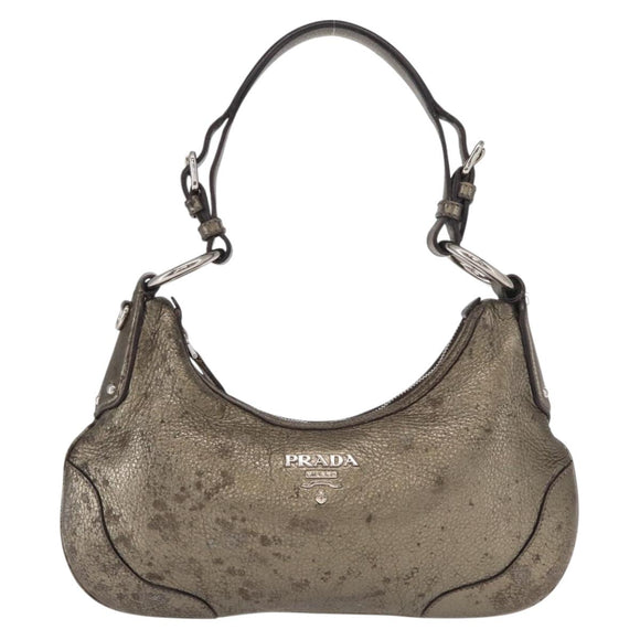 PRADA Shoulder Bag Leather Bronze Silver Auth 159784