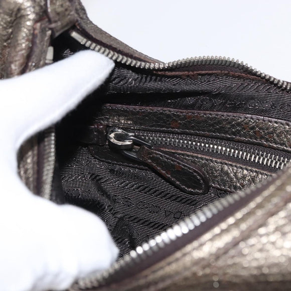 PRADA Shoulder Bag Leather Bronze Silver Auth 159784