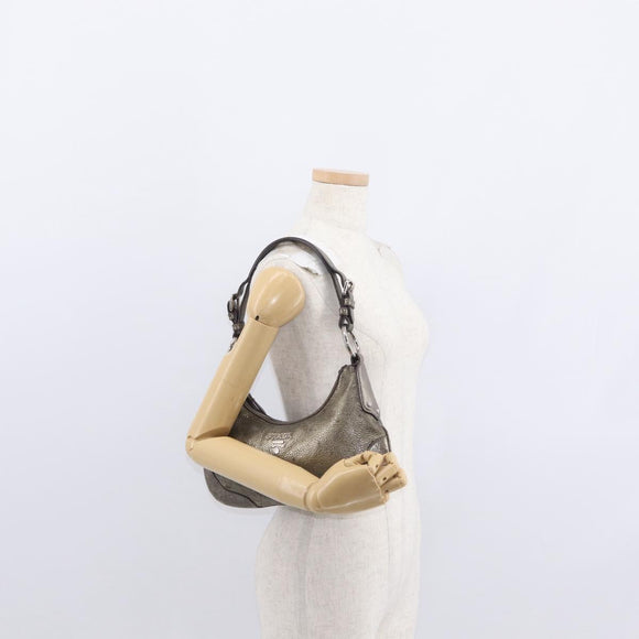 PRADA Shoulder Bag Leather Bronze Silver Auth 159784