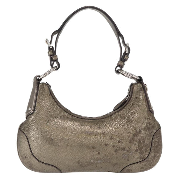 PRADA Shoulder Bag Leather Bronze Silver Auth 159784