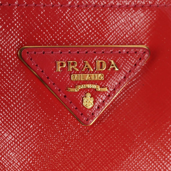 PRADA Galleria Hand Bag Safiano leather 2way Red Gold Auth 159785V