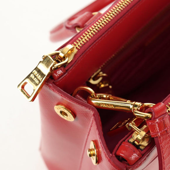 PRADA Galleria Hand Bag Safiano leather 2way Red Gold Auth 159785V