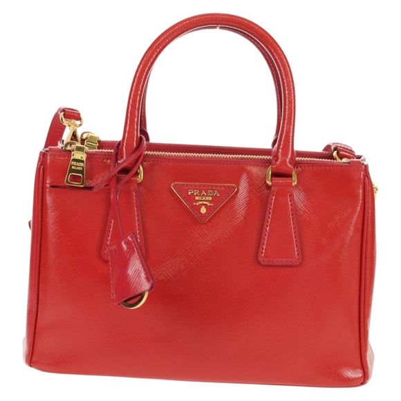 PRADA Galleria Hand Bag Safiano leather 2way Red Gold Auth 159785V
