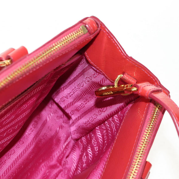 PRADA Galleria Hand Bag Safiano leather 2way Red Gold Auth 159785V