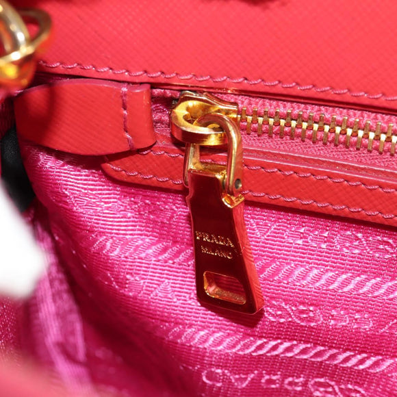 PRADA Galleria Hand Bag Safiano leather 2way Red Gold Auth 159785V