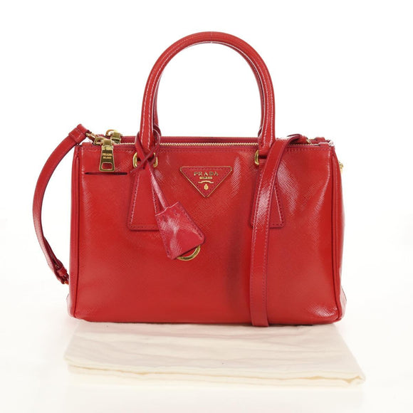 PRADA Galleria Hand Bag Safiano leather 2way Red Gold Auth 159785V