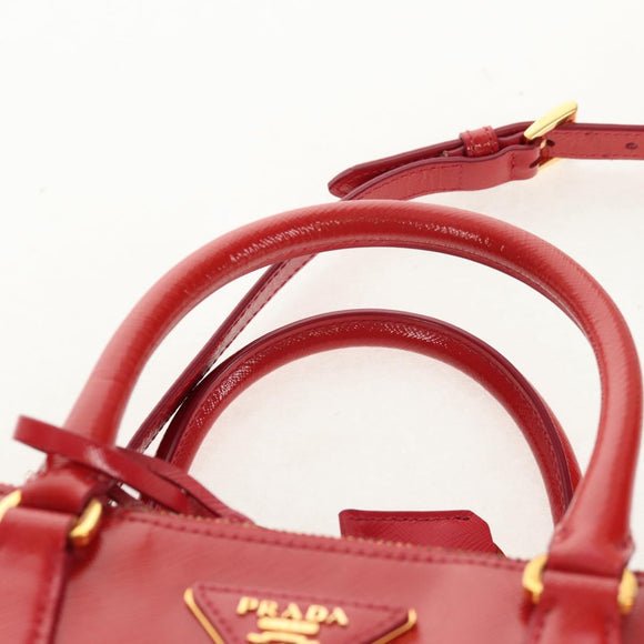 PRADA Galleria Hand Bag Safiano leather 2way Red Gold Auth 159785V