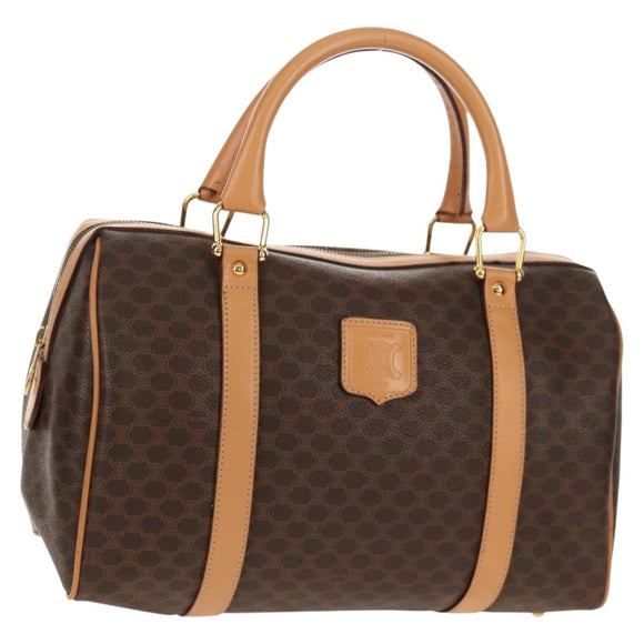 CELINE Macadam Canvas Hand Bag PVC Leather Brown Gold Auth 159786V