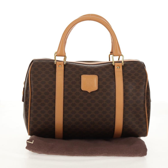 CELINE Macadam Canvas Hand Bag PVC Leather Brown Gold Auth 159786V