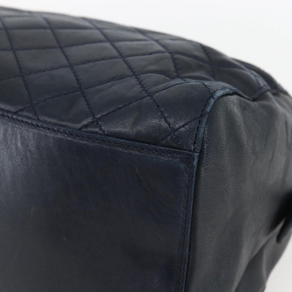 PRADA Hand Bag Leather Navy Gold Auth 159789