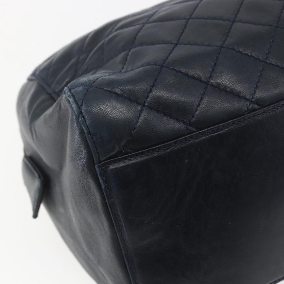 PRADA Hand Bag Leather Navy Gold Auth 159789