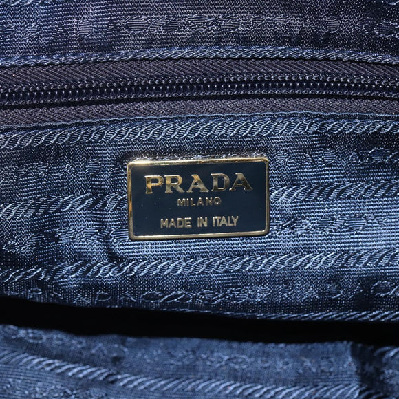 PRADA Hand Bag Leather Navy Gold Auth 159789