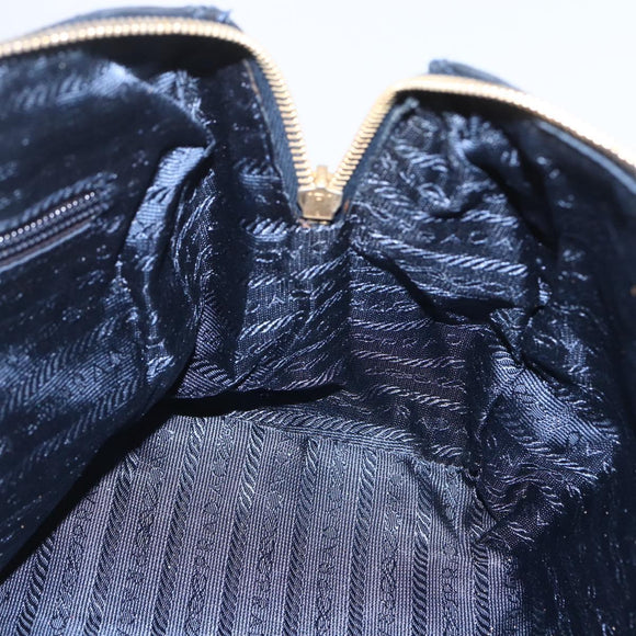 PRADA Hand Bag Leather Navy Gold Auth 159789
