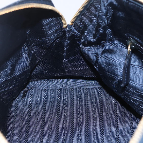 PRADA Hand Bag Leather Navy Gold Auth 159789