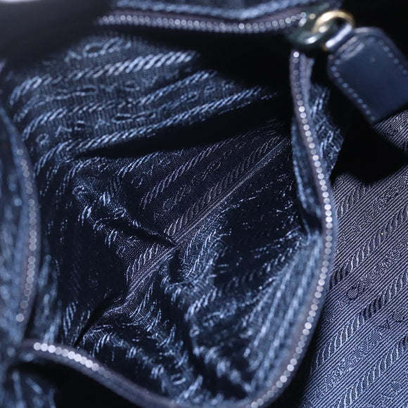 PRADA Hand Bag Leather Navy Gold Auth 159789