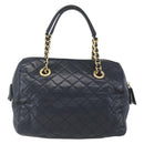 PRADA Hand Bag Leather Navy Gold Auth 159789-2