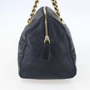 PRADA Hand Bag Leather Navy Gold Auth 159789-3