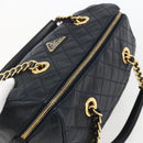 PRADA Hand Bag Leather Navy Gold Auth 159789-6