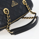 PRADA Hand Bag Leather Navy Gold Auth 159789-7