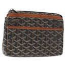 GOYARD Herringbone Miroir PM Clutch Bag PVC Leather Dark Brown Auth 159792-1