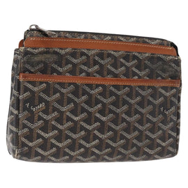 GOYARD Herringbone Miroir PM Clutch Bag PVC Leather Dark Brown Auth 159792