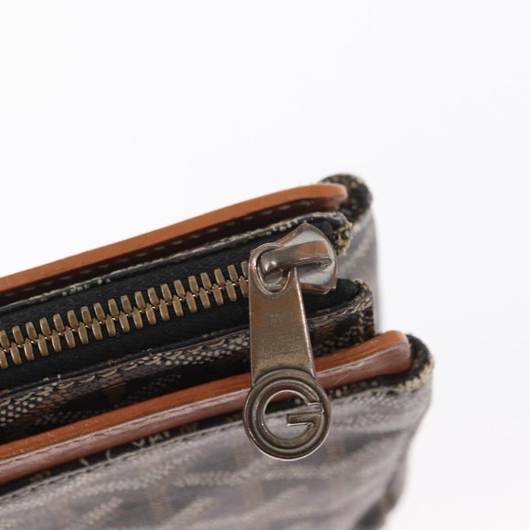 GOYARD Herringbone Miroir PM Clutch Bag PVC Leather Dark Brown Auth 159792