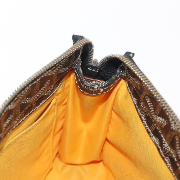 GOYARD Herringbone Miroir PM Clutch Bag PVC Leather Dark Brown Auth 159792