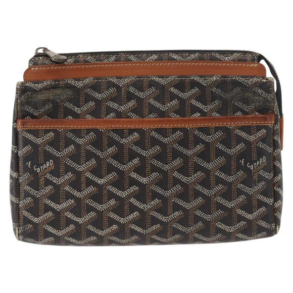 GOYARD Herringbone Miroir PM Clutch Bag PVC Leather Dark Brown Auth 159792