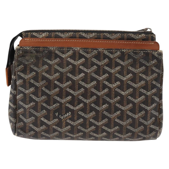 GOYARD Herringbone Miroir PM Clutch Bag PVC Leather Dark Brown Auth 159792